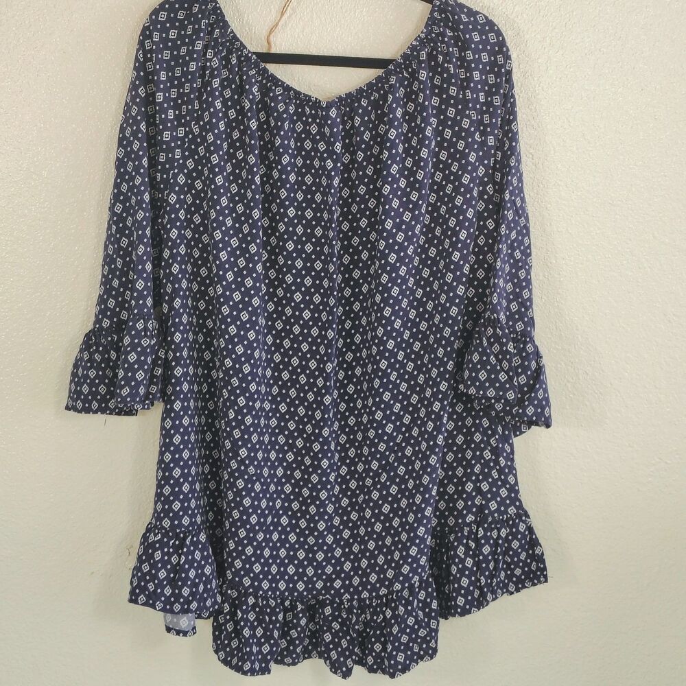Terra & Sky Women’s 2X Blue Sapphire Boho Peasant Top Ruffle Bell Sleeve Rayon - Picture 8 of 9